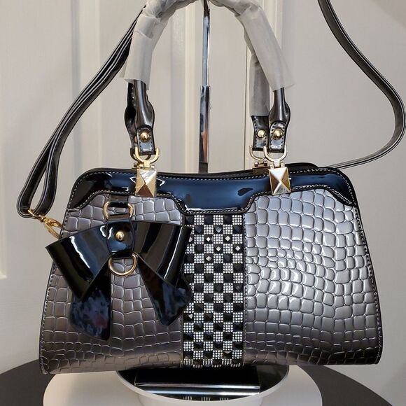 50. Gorgeous Black and Gray Boho Rhinestone Bling Shoulder Handbag Purse - Picture 5 of 6